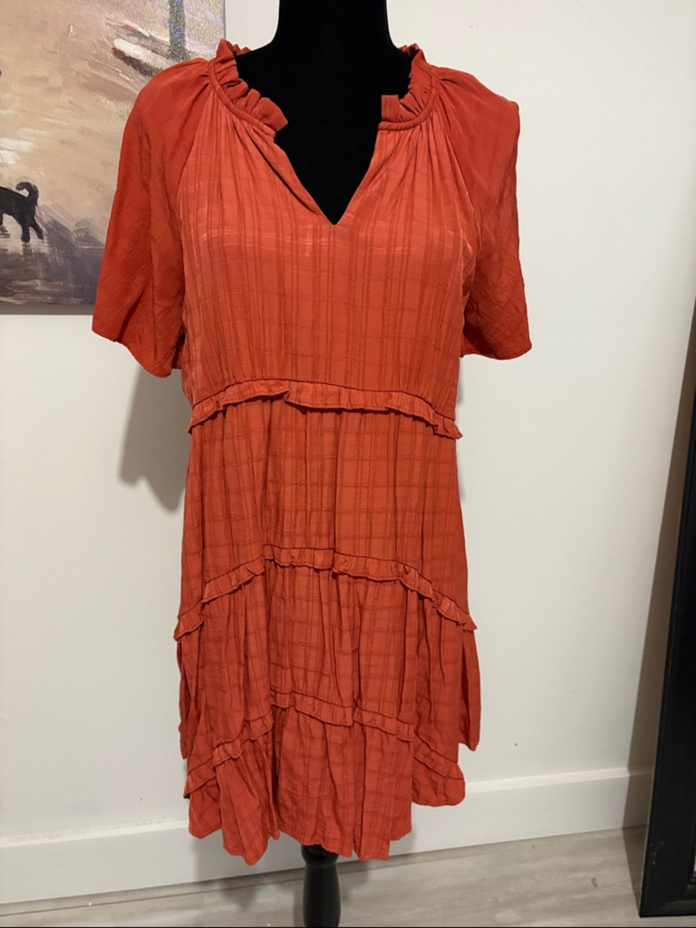 entro Orange Tiered Mini Dress